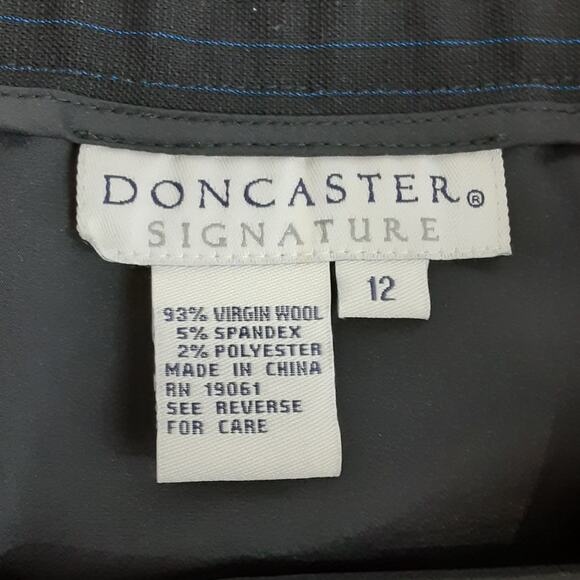 DonCaster Virgin Wool Suit Set Blue Pinstripe Blazer Straight Skirt Womens 12 - Picture 14 of 14